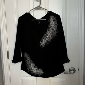 INC Black top with rhinestone feather size M
